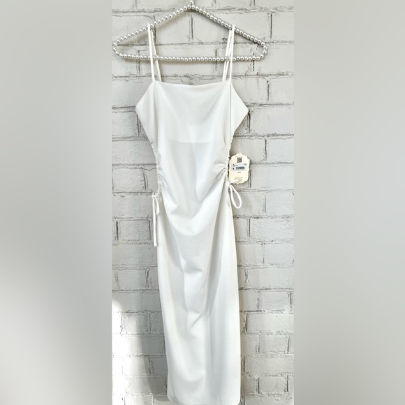 NWT, Altar'd State Dara Fitted Midi Dress with Side Cut Outs in White, Size XS - Picture 3 of 10